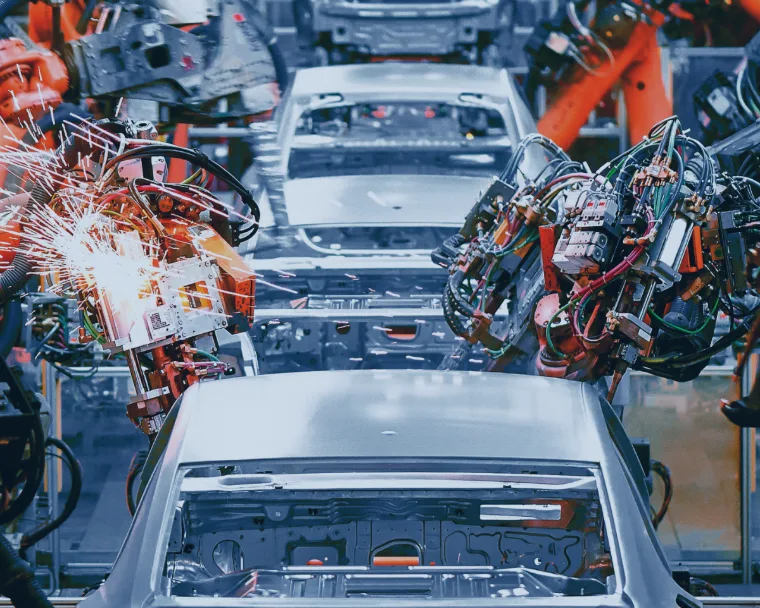 Modern car assembly line in the automotive industry